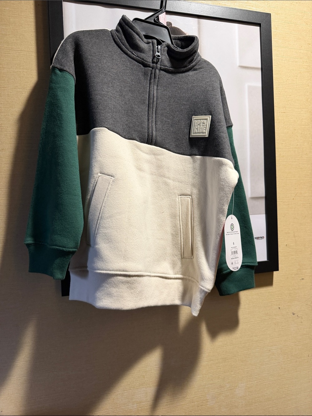 H&M Colorblock Half-Zip Sweater in Gray, Cream & Green